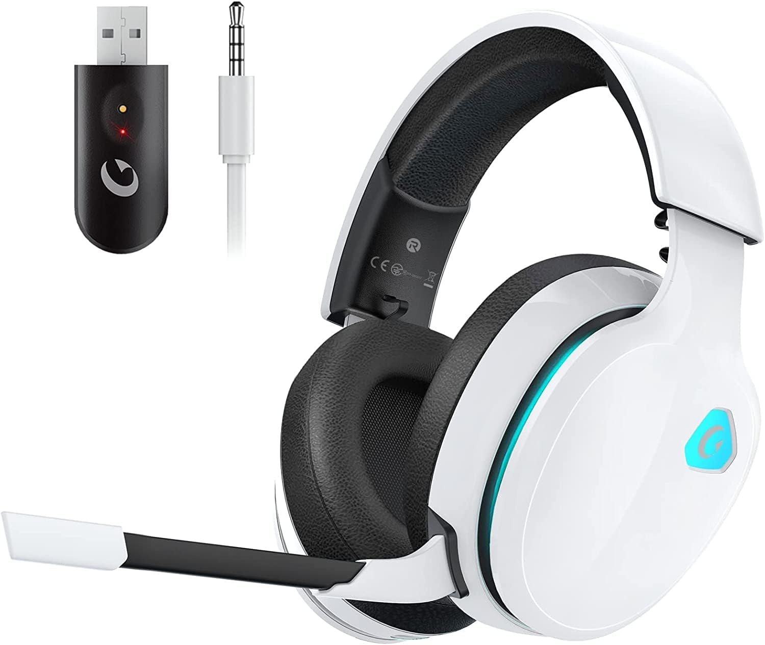 Безжични геймърски слушалки Gvyugke, PC / PS4 / PS5 / Switch / Mac, Микрофон, Bluetooth 5.2 / 3.5мм, Бели