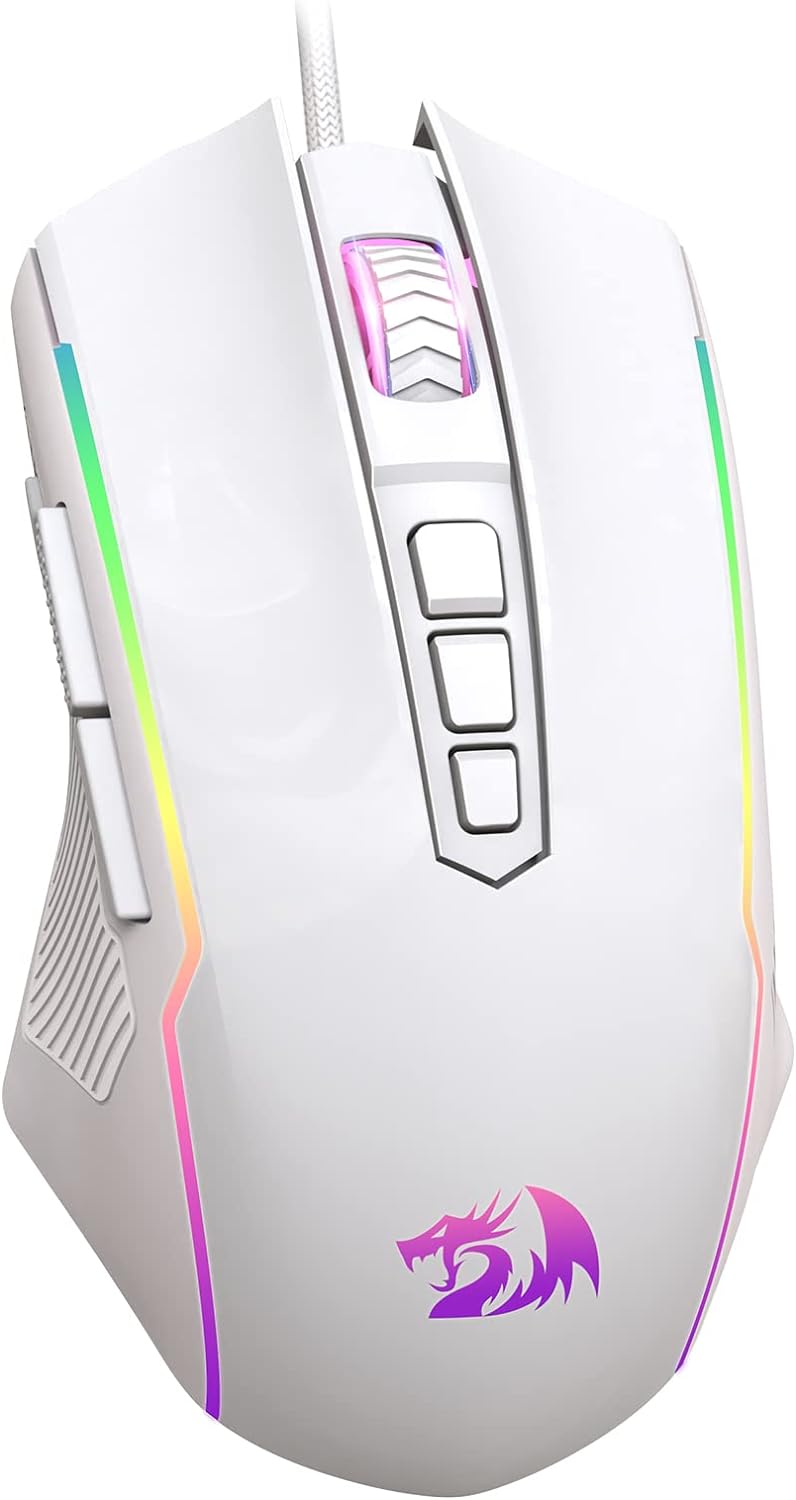 Геймърска мишка Redragon M910, 8000 DPI, 9 програмируеми бутона, RGB подсветка, Бяла