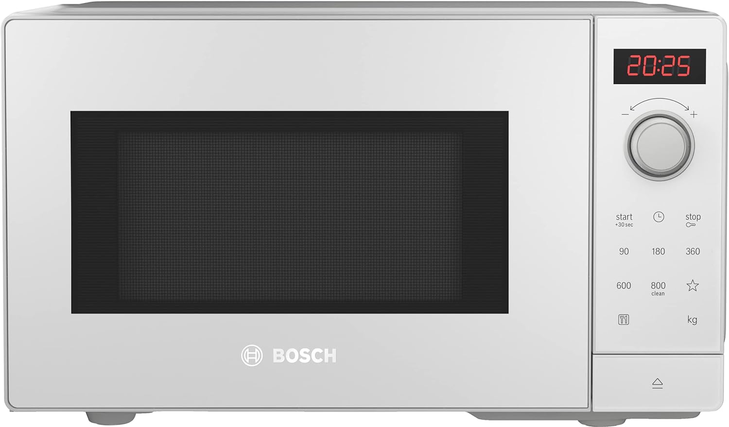 Микровълнова фурна Bosch FFL023MW0, 800W, 20 литра, 27 см въртяща тава, Автоматични програми, Сензорни контроли, Бяла