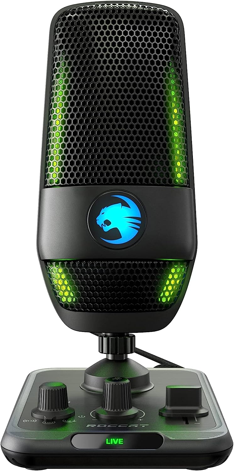 Компютърен микрофон Roccat Torch, 24-битово качество на звука, Професионални контроли за звука, RGB, Plug&Play, Черен
