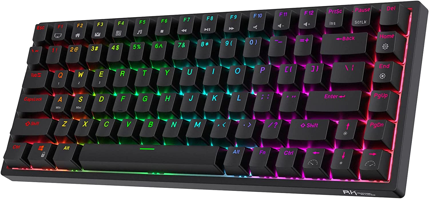 Безжична геймърска клавиатура RK ROYAL KLUDGE RK84, Bluetooth, 75% клавиатура, RGB, Brown суичове, Черна