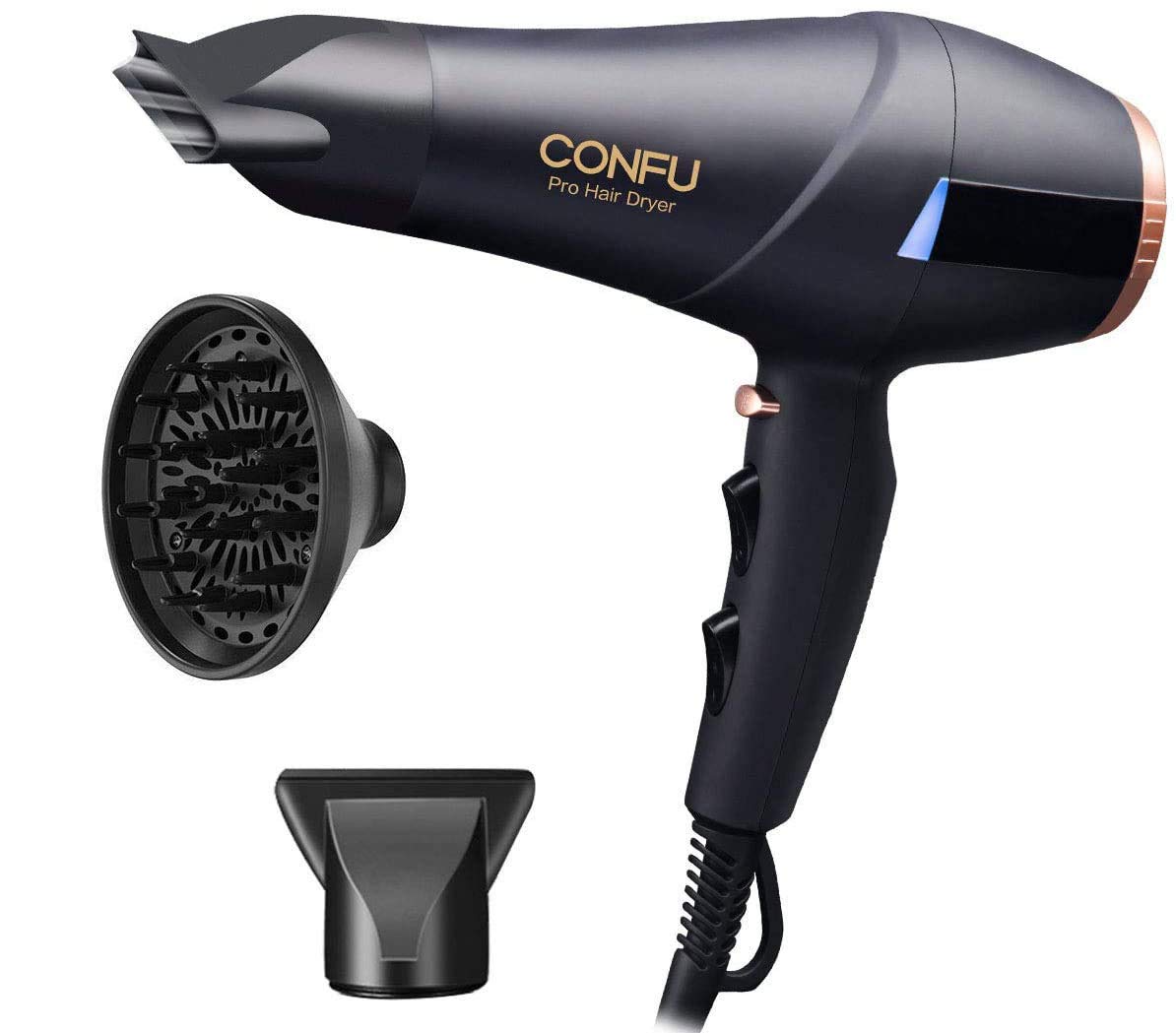 Сешоар Confu, 2200 W, 2 скорости, 3 настройки за температура, Бутон за студен въздух, Черен