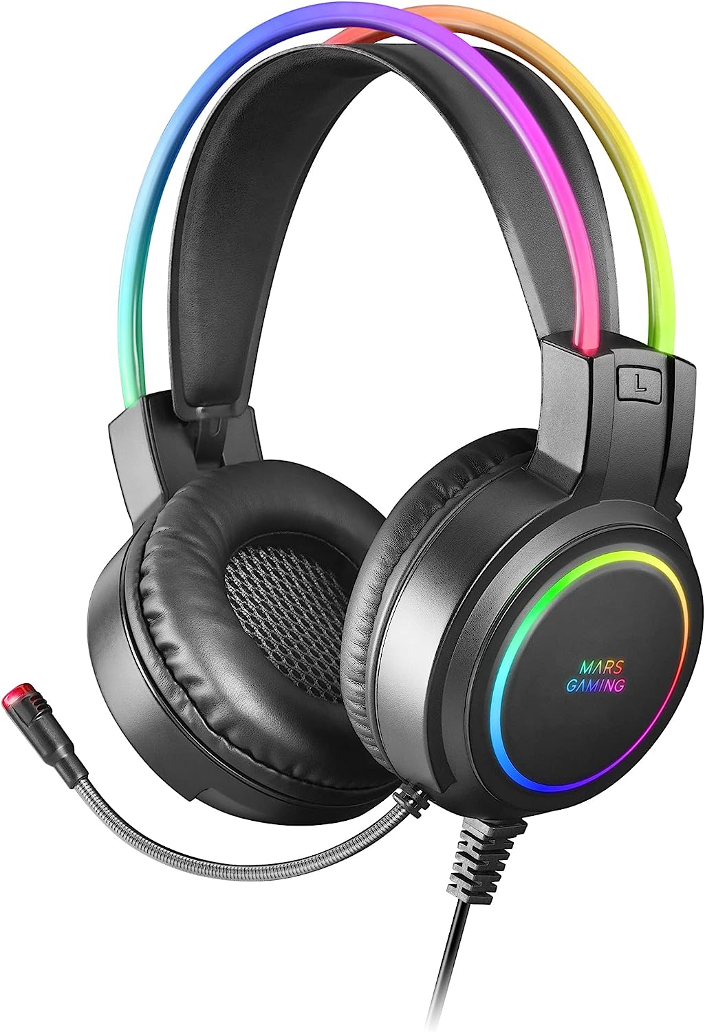 Геймърски слушалки Mars Gaming MHRGB, Гъвкав Boom микрофон, Chroma RGB подсветка, RGB ленти, Подложки от мемори пяна, Че...
