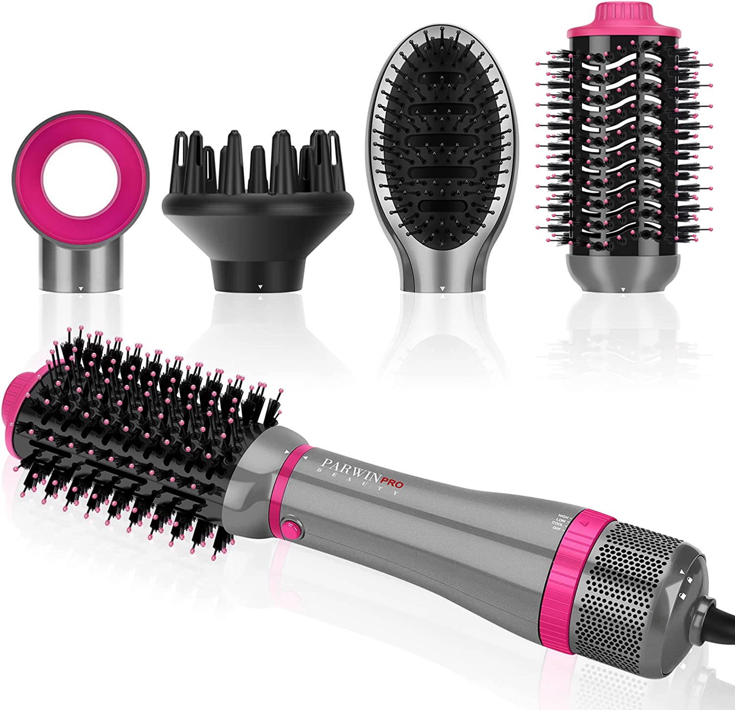 Мултифункционален уред за коса Parwin Pro Beauty, 4в1, Изправяне / Стилизиране / Сешоар / Дифузер, 1000 W, Сив