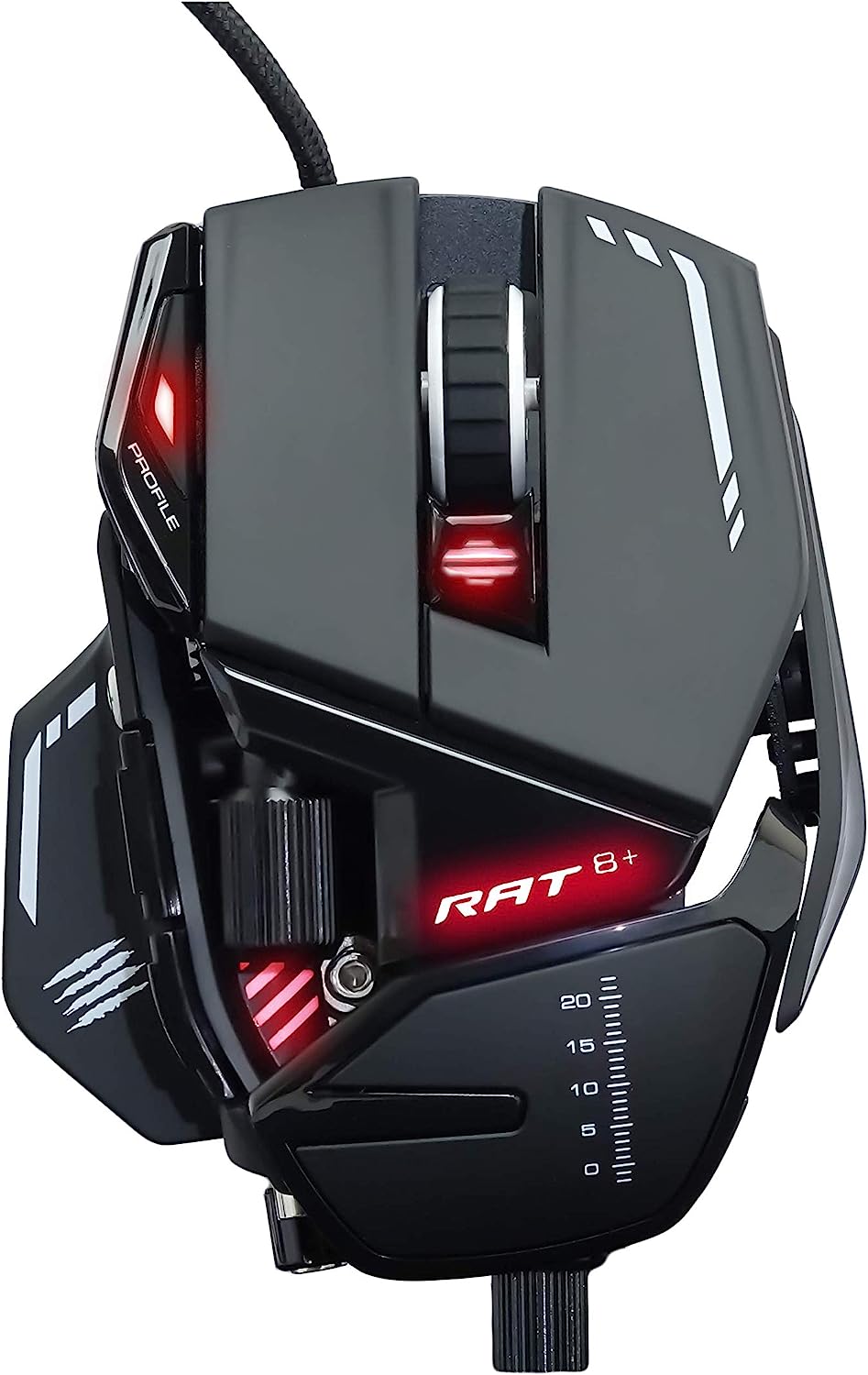Геймърска мишка Mad Catz R.A.T. 8+, 16000 DPI, Оптична, 11 бутона, Регулируема опора за длани, RGB подсветка, USB, Черна