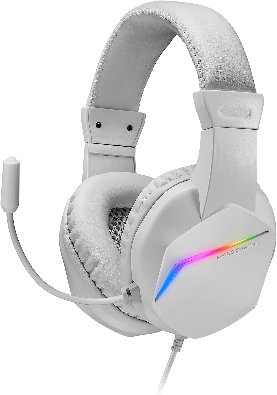 Геймърски слушалки Mars Gaming MH122W, Boom микрофон, Шумопотискане, FRGB подсветка, Сиви