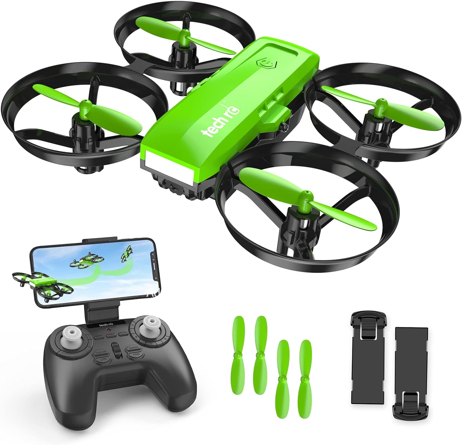 Дрон с камера Tech RC Z13W, 2 Батерии, 2.4Ghz Wi-Fi дистанционно, App контрол, Лайв видео / запис, 3D Флип, Черен