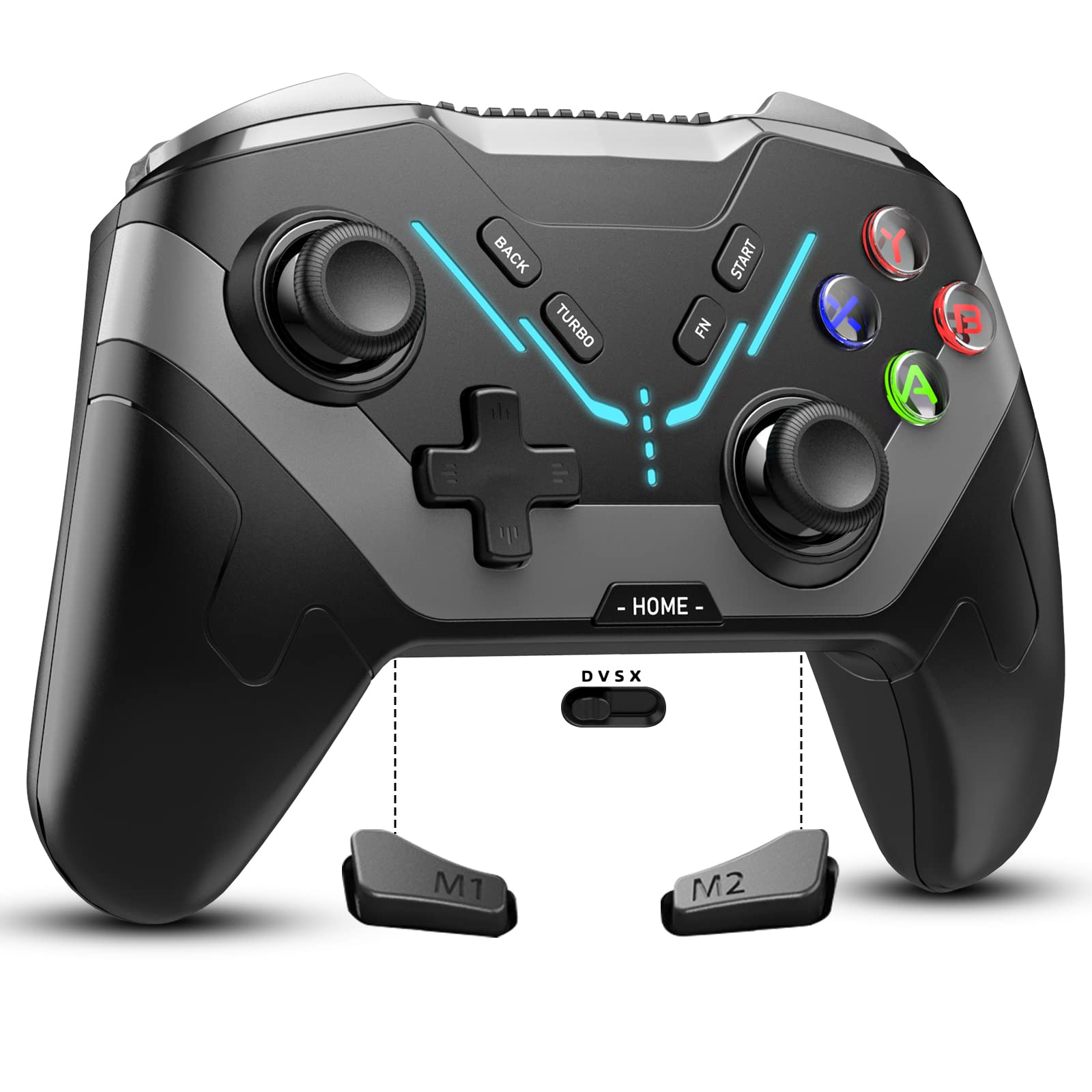 Безжичен геймърски контролер Diswoe, PC, RGB Подсветка, Bluetooth, Черен