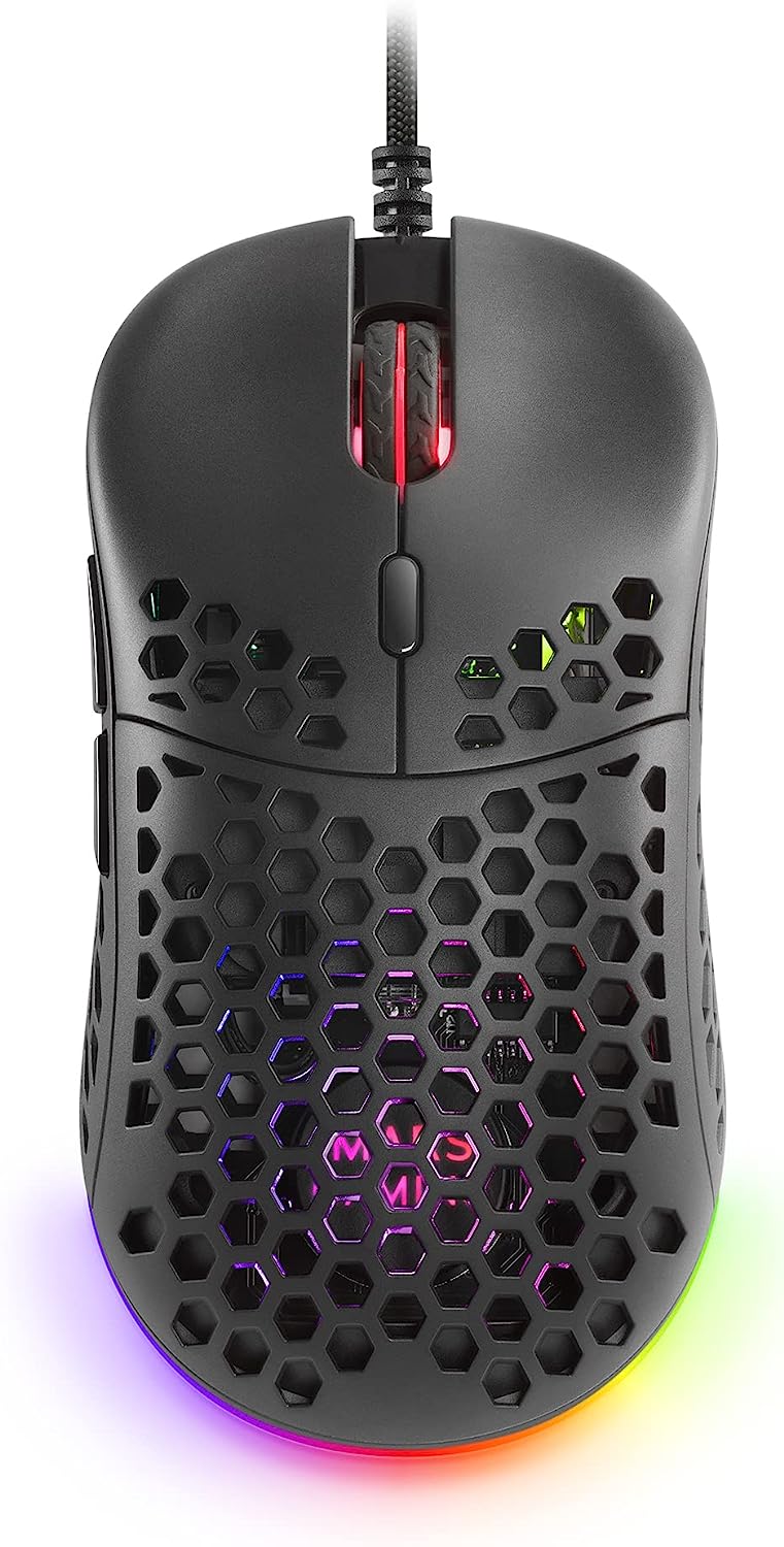 Геймърска мишка Mars Gaming M55, 12800 DPI, Оптична, Дизайн с отвори, USB, Ултралека - 55гр, Черна