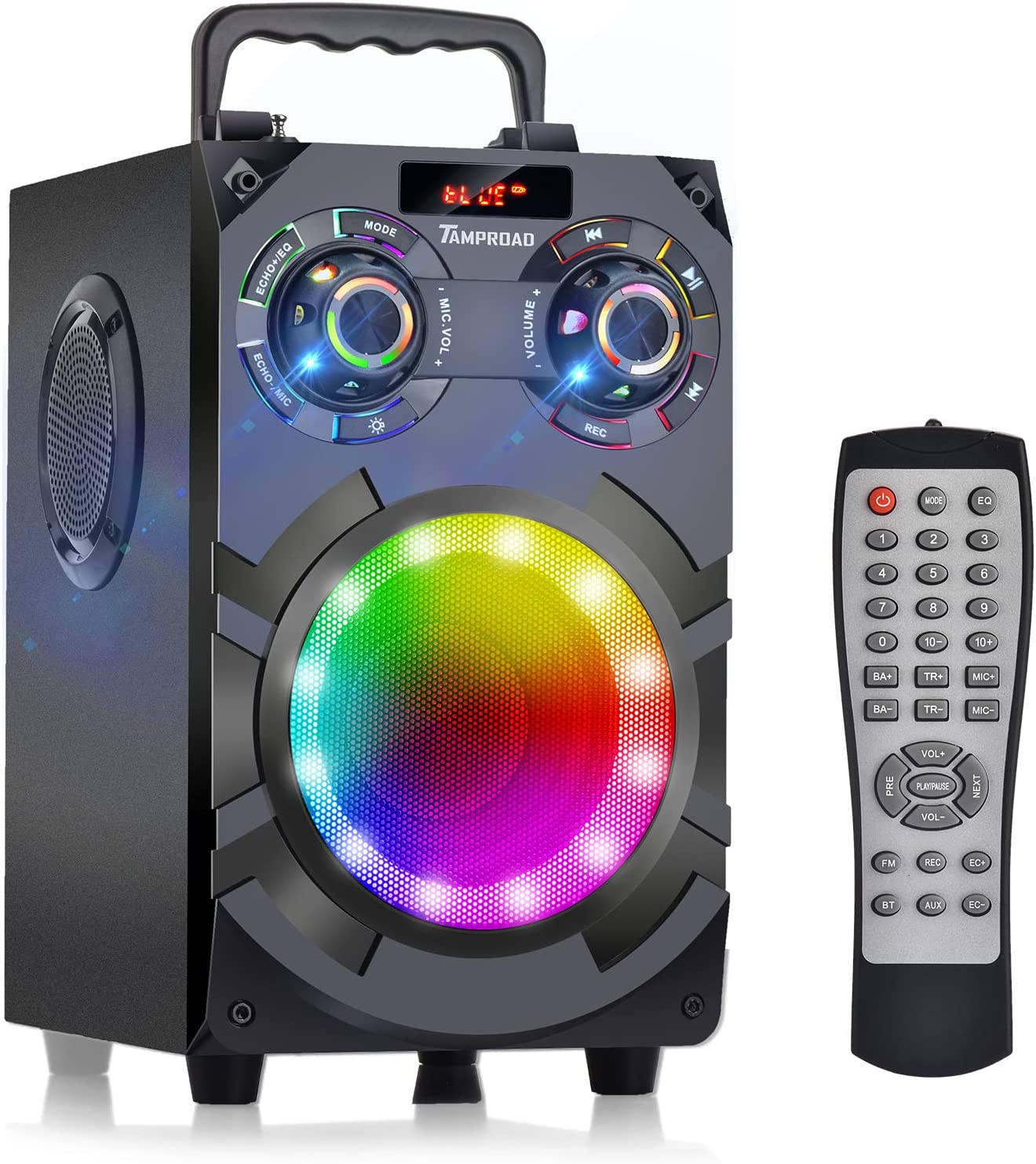 Аудио система TAMPROAD A33, 60W RMS, Bluetooth, USB-A 2.0, AUX, 2.1 канала, FM, LED осветление, EQ, DJ ефекти, Черна