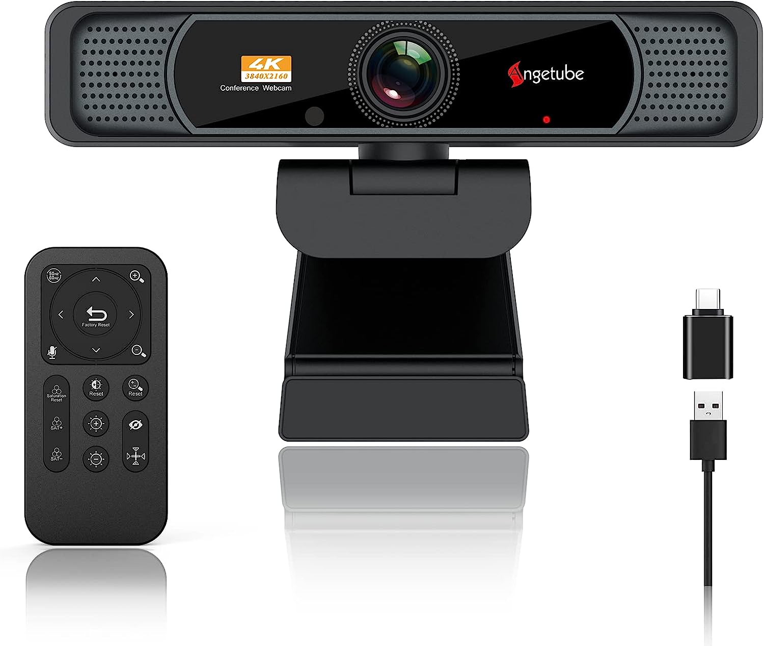 Уеб камера Angetube JZ-914PRO, 4K Ultra HD 30 FPS, Вграден микрофон, Дистанционно управление, 120˚ зрително поле, Черна