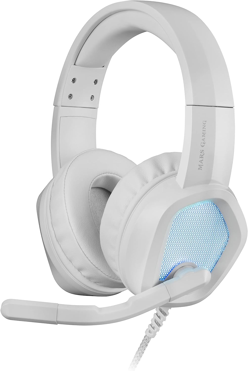 Геймърски слушалки Mars Gaming MH320W, Boom микрофон с шумопотискане, Volume контрол, Преливаща RGB подсветка, Бели