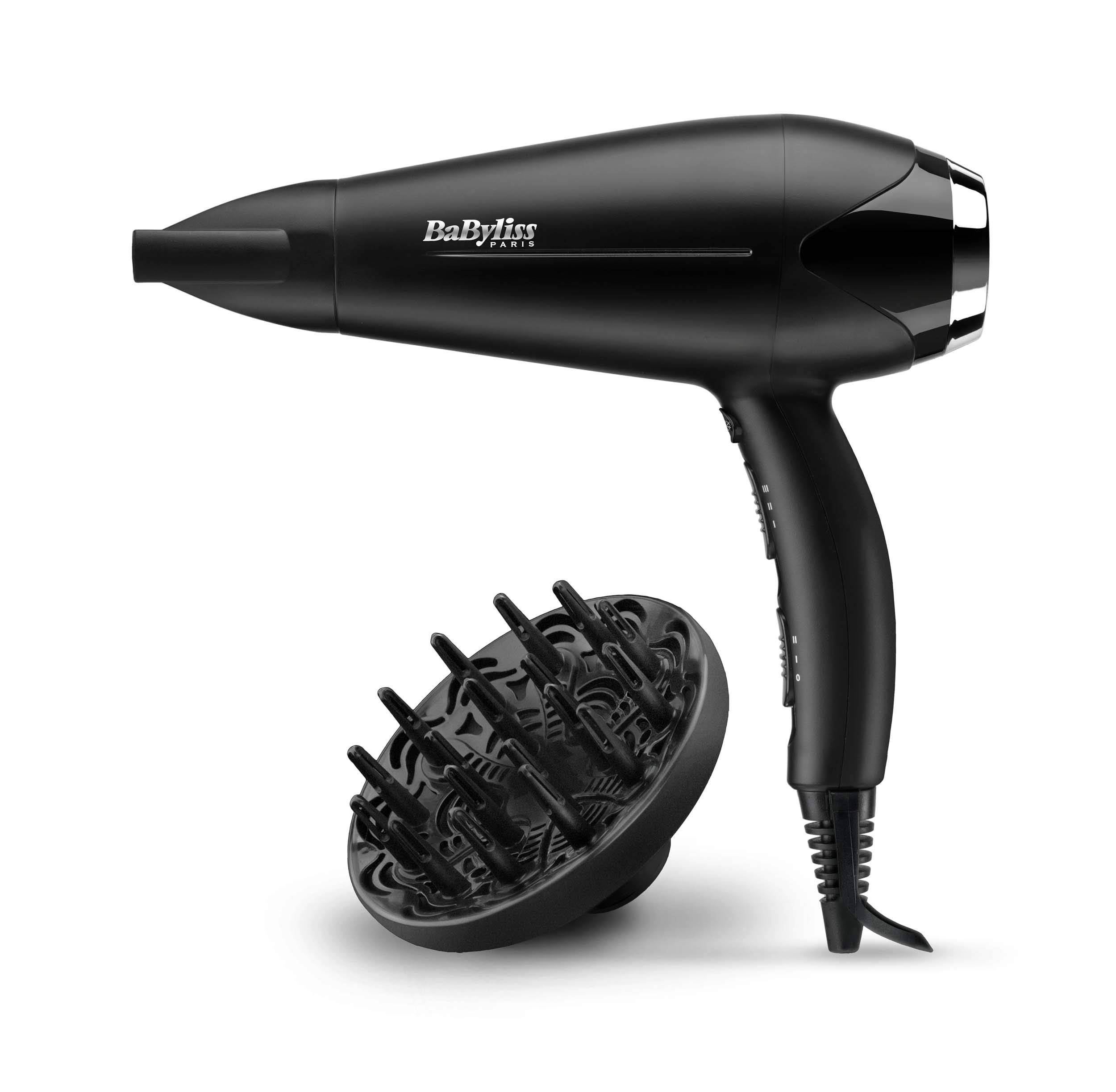 Сешоар BaByliss D572DE, 2200 W, Йонизация, 3 нива на температура, 2 нива на вентилатора, Дифузер, Черен