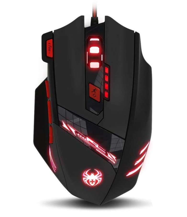 Геймърска мишка Zelotes T90, 9200 DPI, Оптична, 8 бутона, LED подсветка с 13 ефекта, USB, Черна