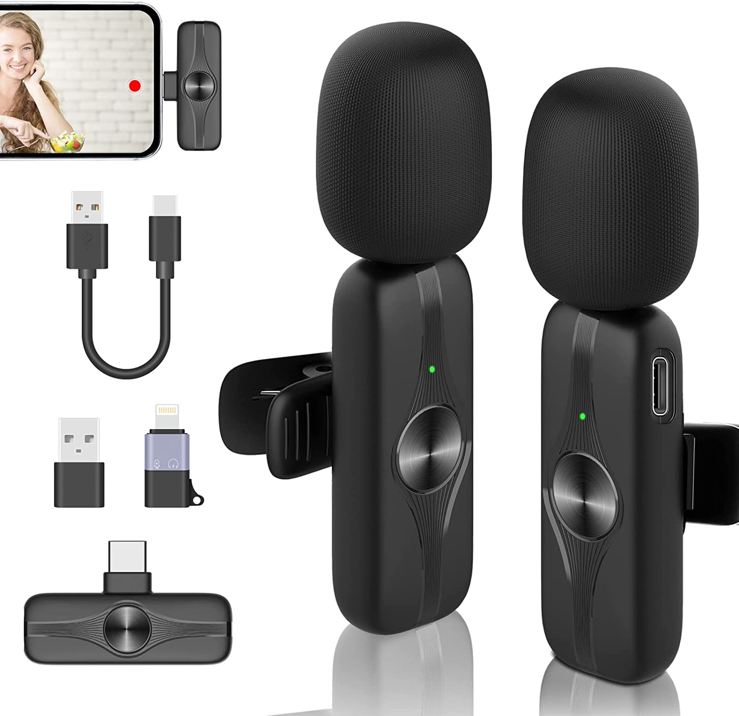 Безжичен микрофон GEYUEYA Home, Bluetooth, USB type C, Шумопотискане, 2 броя, Черен