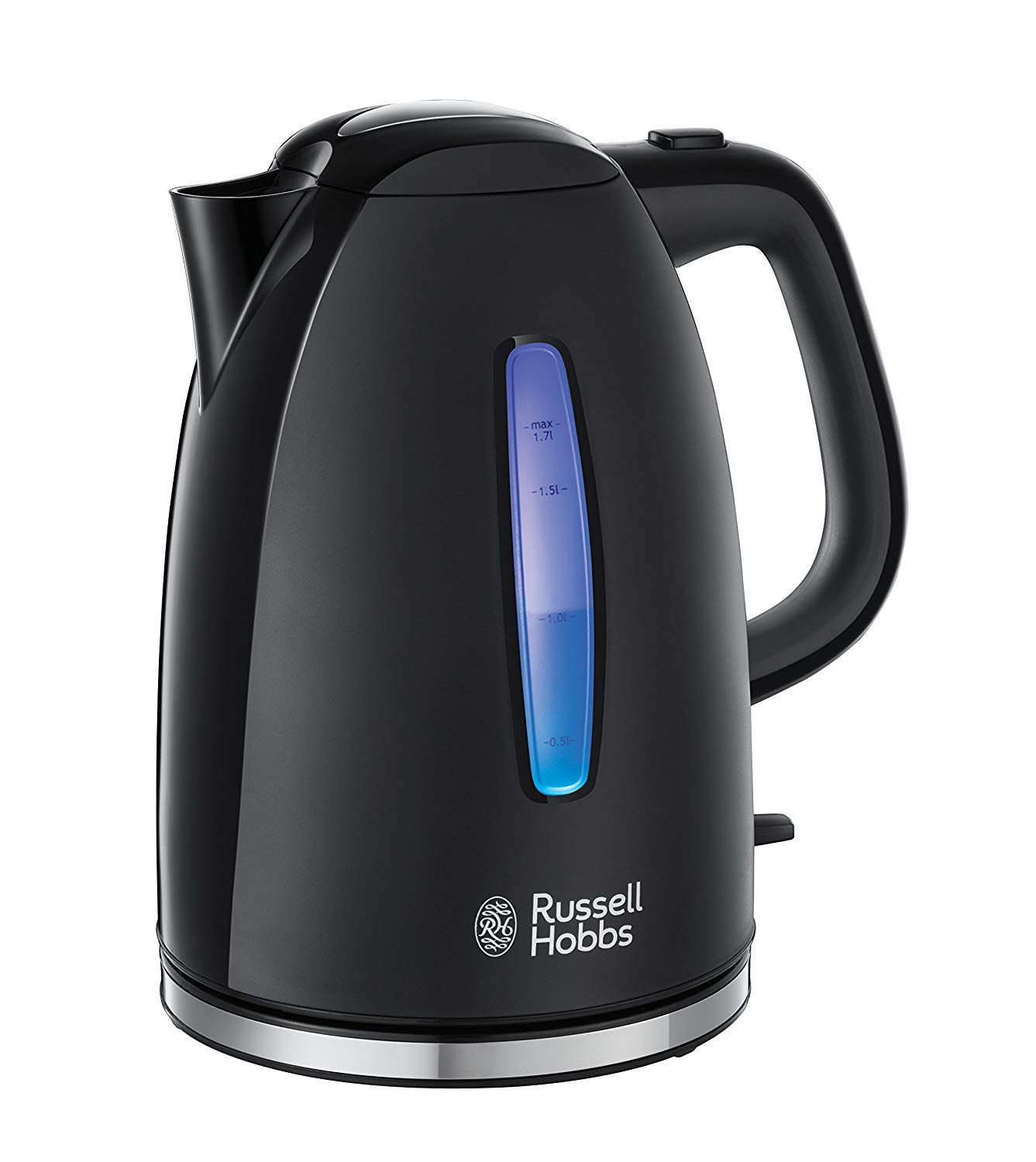 Електрическа кана Russell Hobbs, 1.7 литра, 2400 W, LED подсветка, Подвижен филтър, Черна