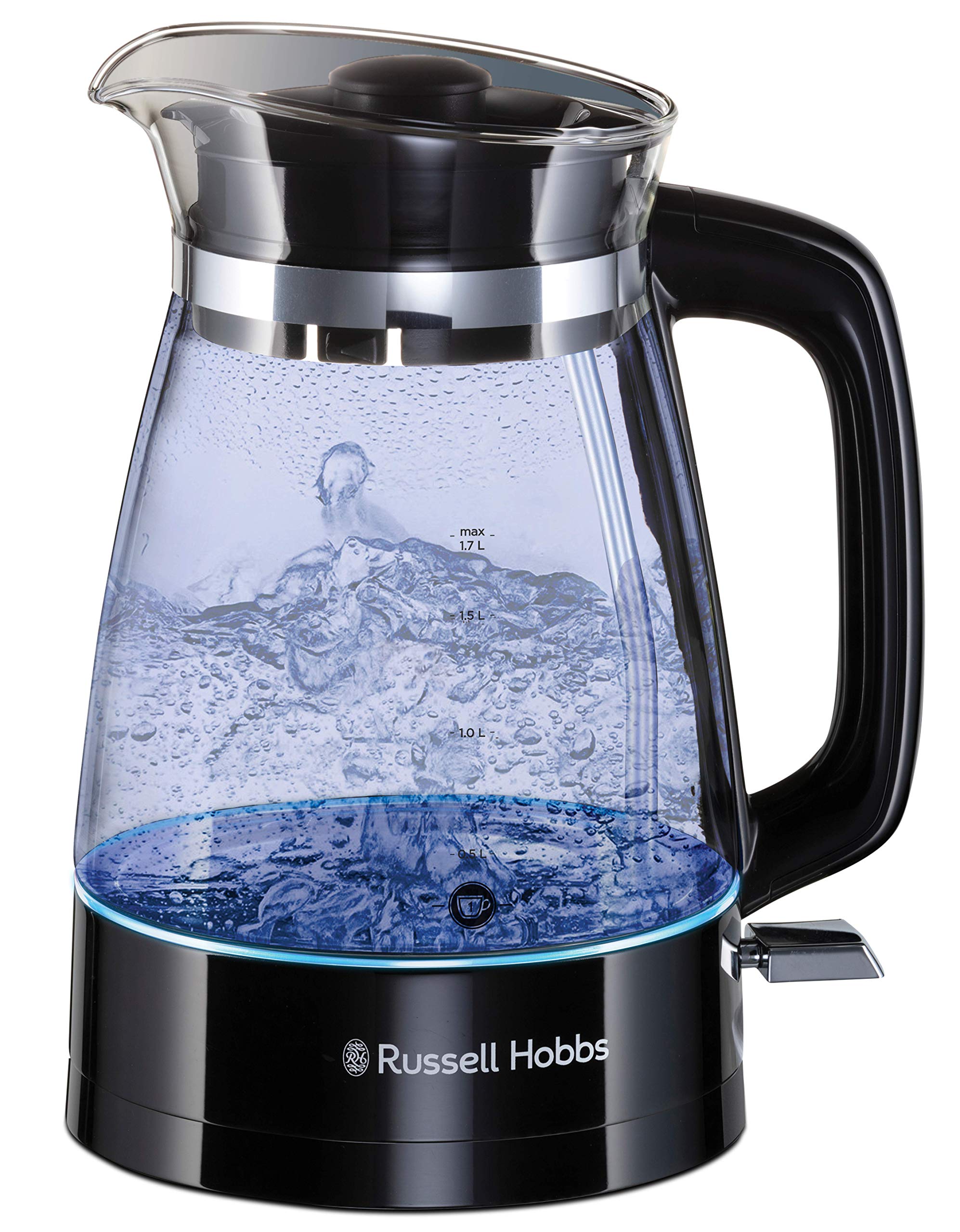 Електрическа кана Russell Hobbs, 2400 W, 1.7 литра, Автоматично спиране, LED подсветка при работа, Черна