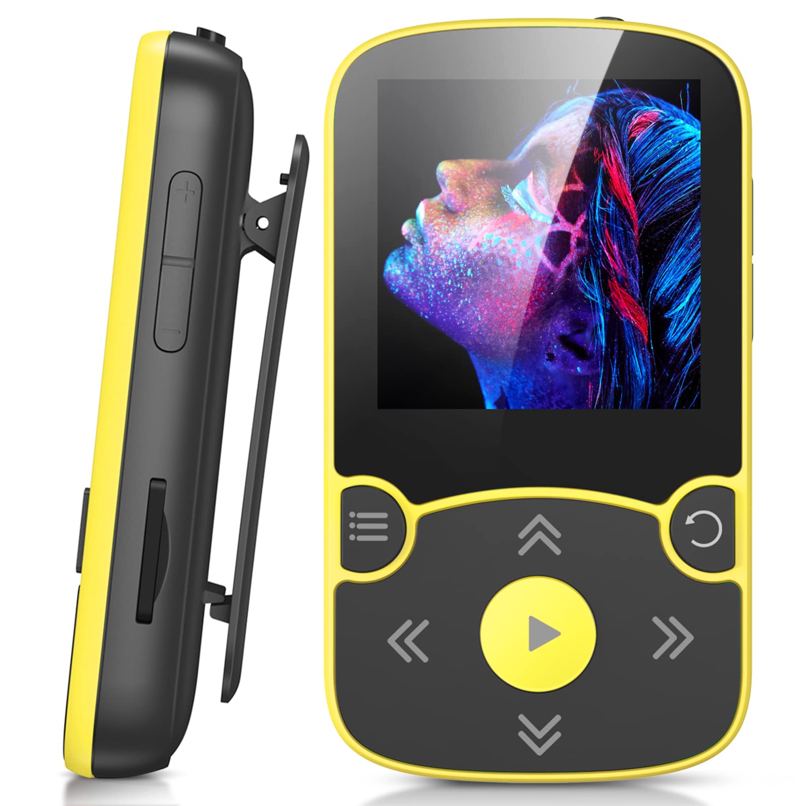 Мултимедиен плейър AGPTEK, 1.5'', 32 GB, 40 часа живот на батерията, Bluetooth, Черен/Жълт