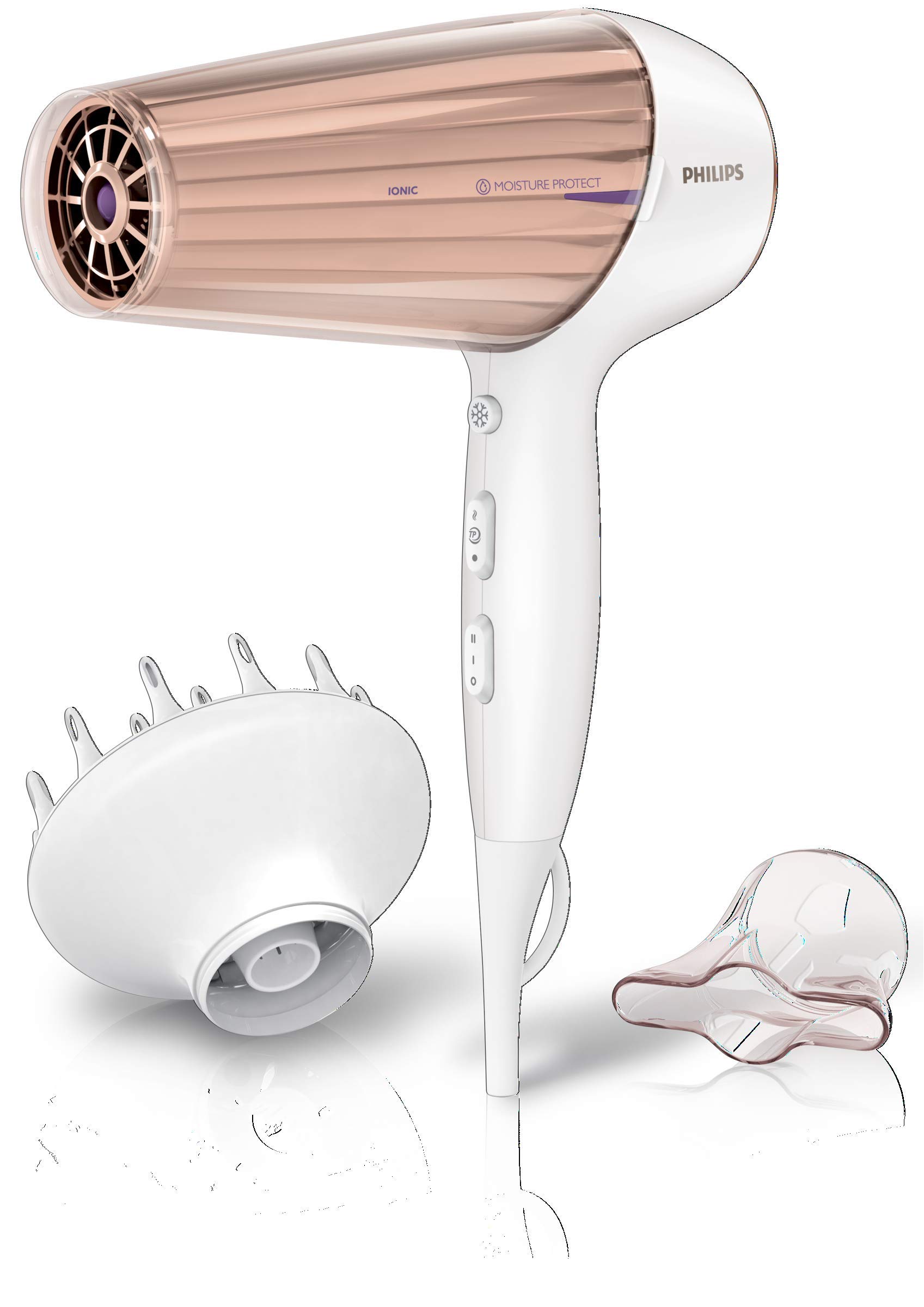 Сешоар Philips MoistureProtect HP8280/00, 2300 W, 6 настройки за скорост / температура, Cool shot, Дифузер, Бял