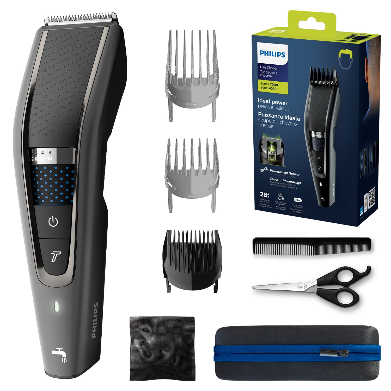 Машинка за подстригване Philips HC7650/15, 28 настройки, Безжична, 90 мин живот на батерията, Черна