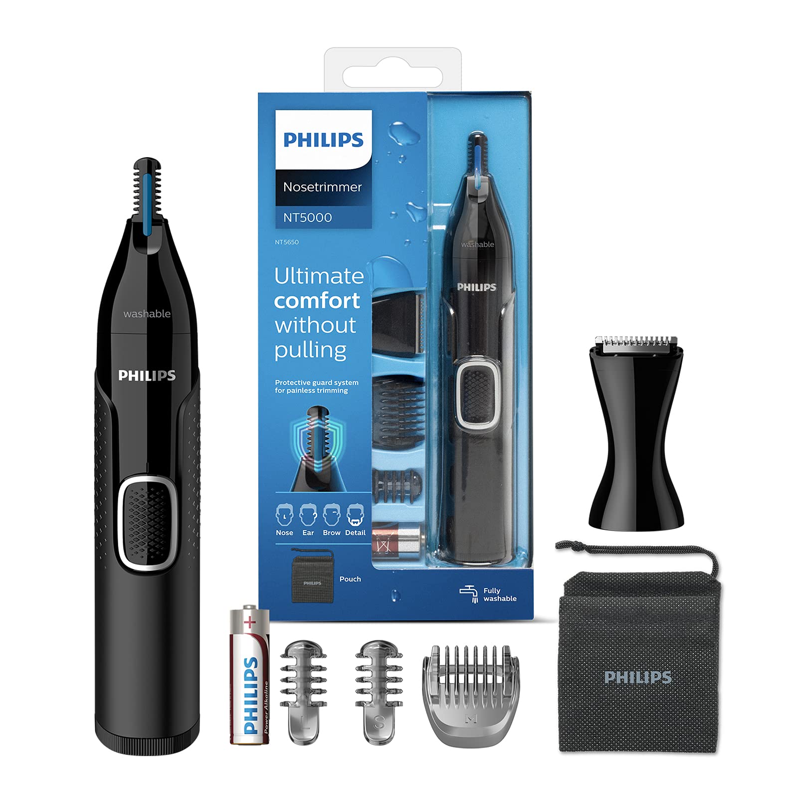 Електрически тример Philips NT5650/16, Нос/Уши/Вежди/Бакенбарди, Черен