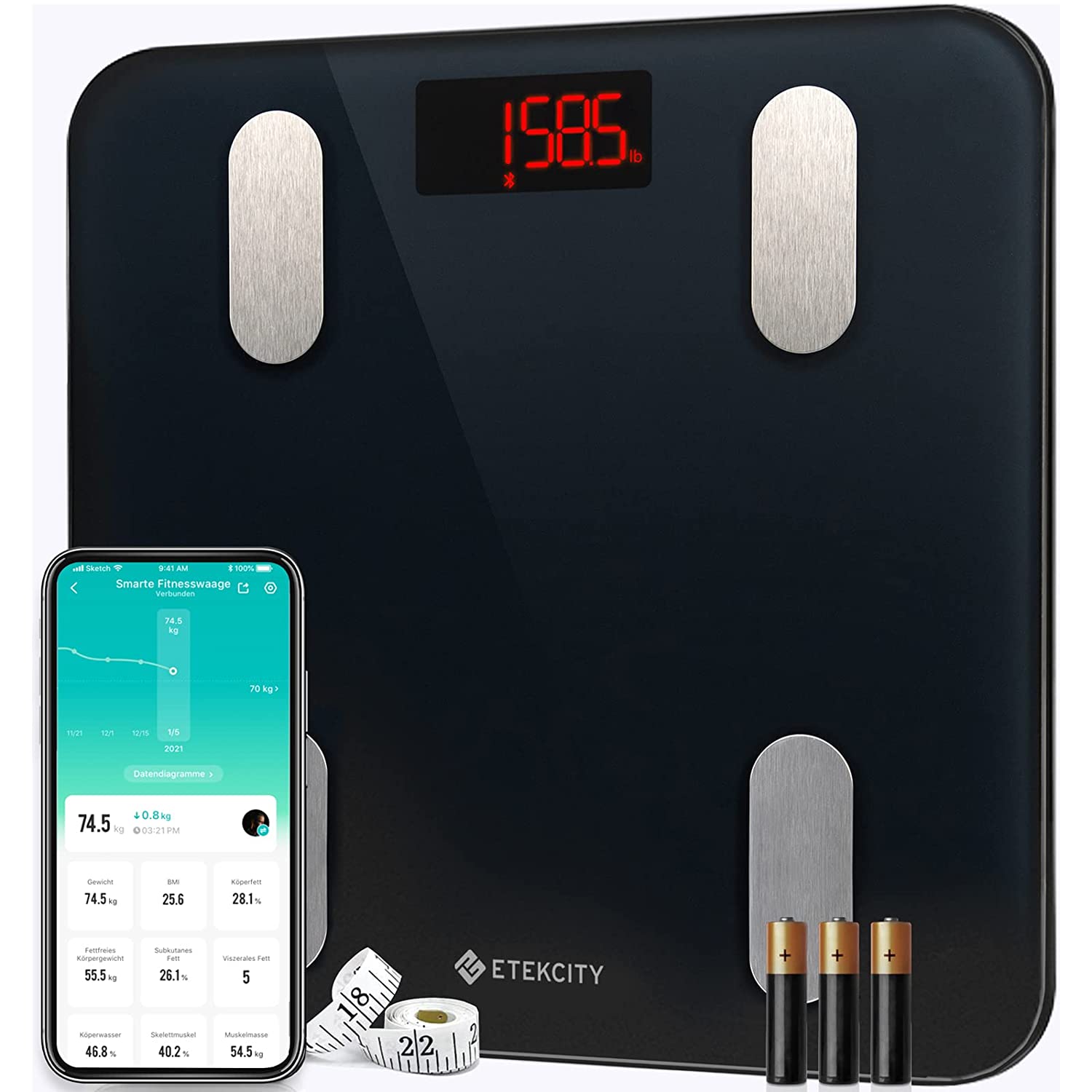 Кантар за телесно тегло Etekcity ESF24, до 180кг, Черен