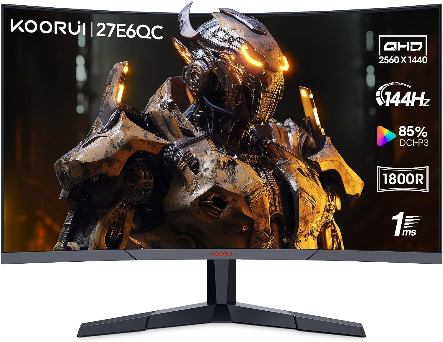 Геймърски монитор Koorui 27E6QC, Извит 1800R, 27'', QHD 2560 x 1440px, 144 Hz, 1ms, DisplayPort, HDMI, Черен