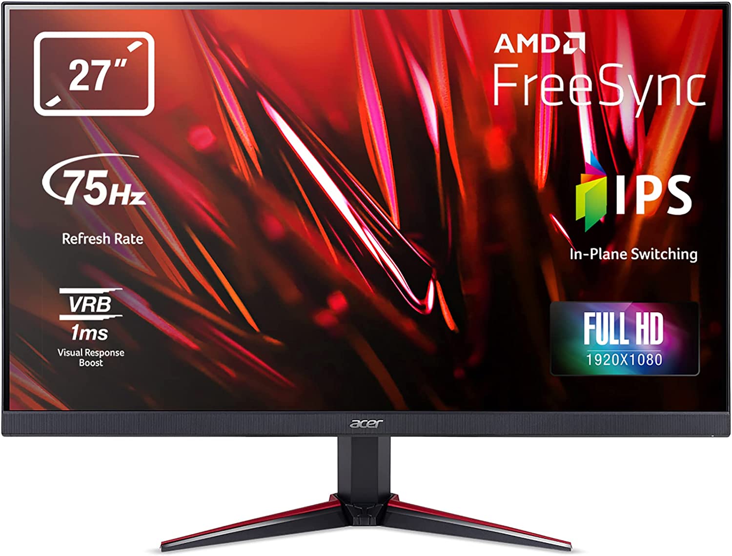Геймърски монитор Acer Nitro VG270, 27'' IPS LED, Full HD, 75 Hz, 1ms, 2xHDMI 1.4, VGA, HDMI, Черен