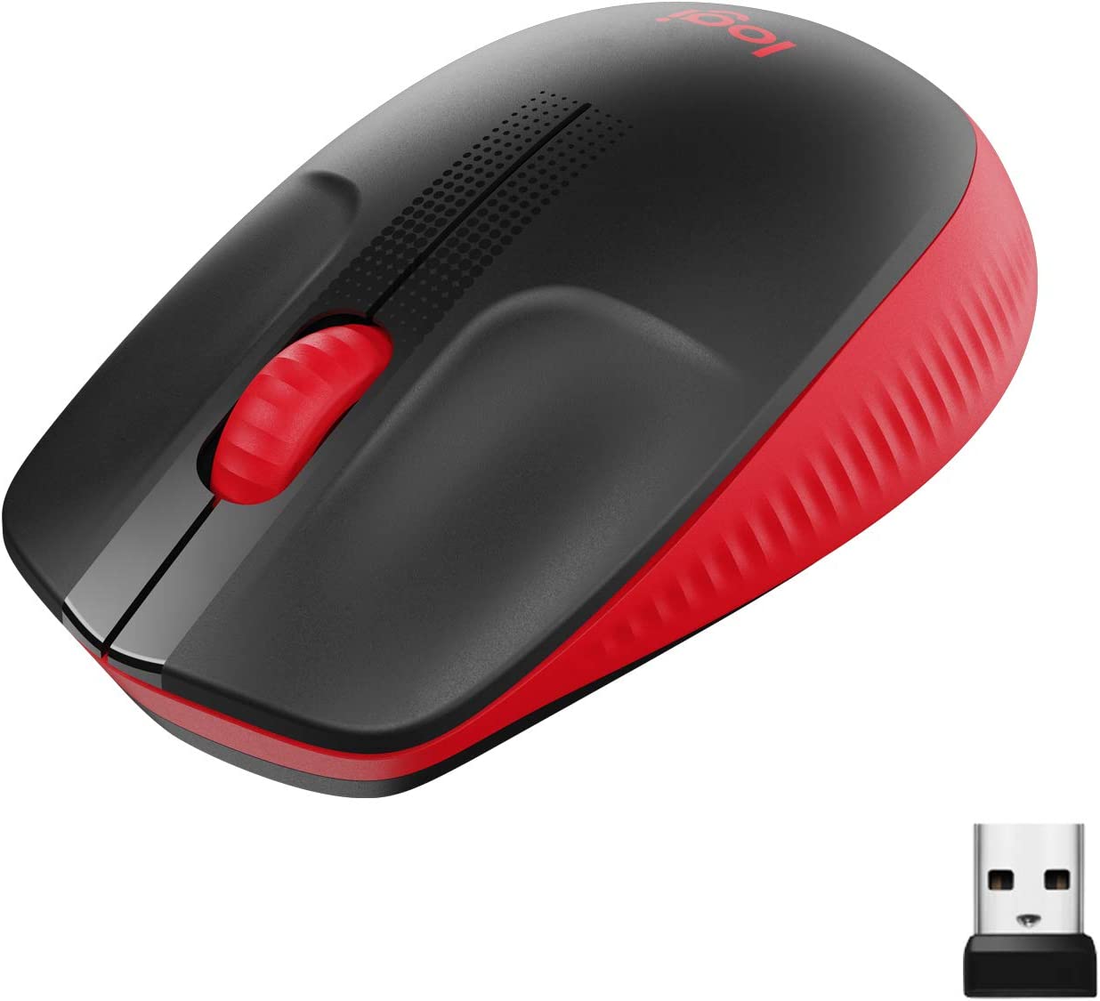 Безжична мишка Logitech M190, 1000 DPI, 3 бутона, Черна с червено