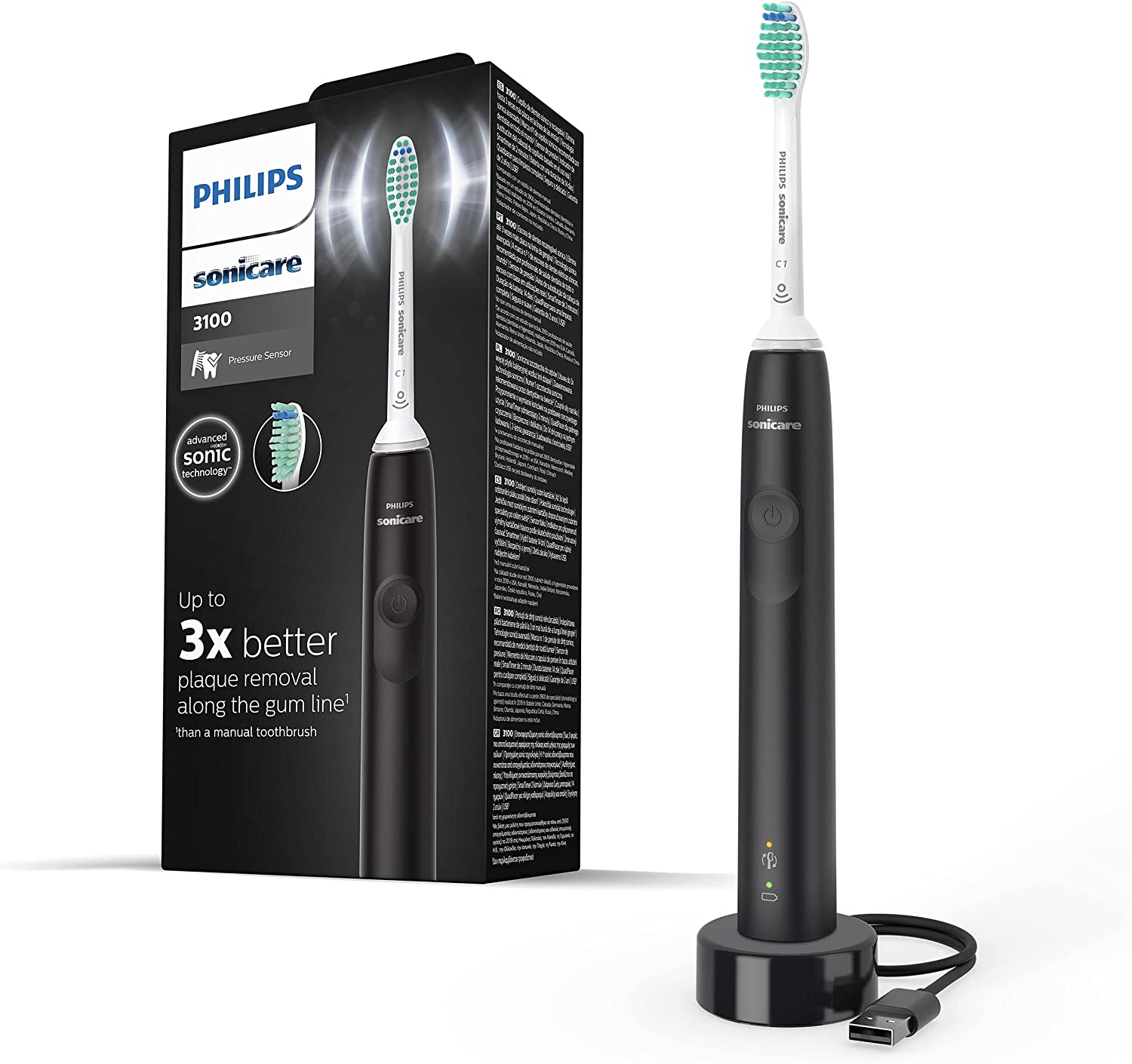 Електрическа четка за зъби Philips Sonicare 3100 Series HX3671/14, Черна