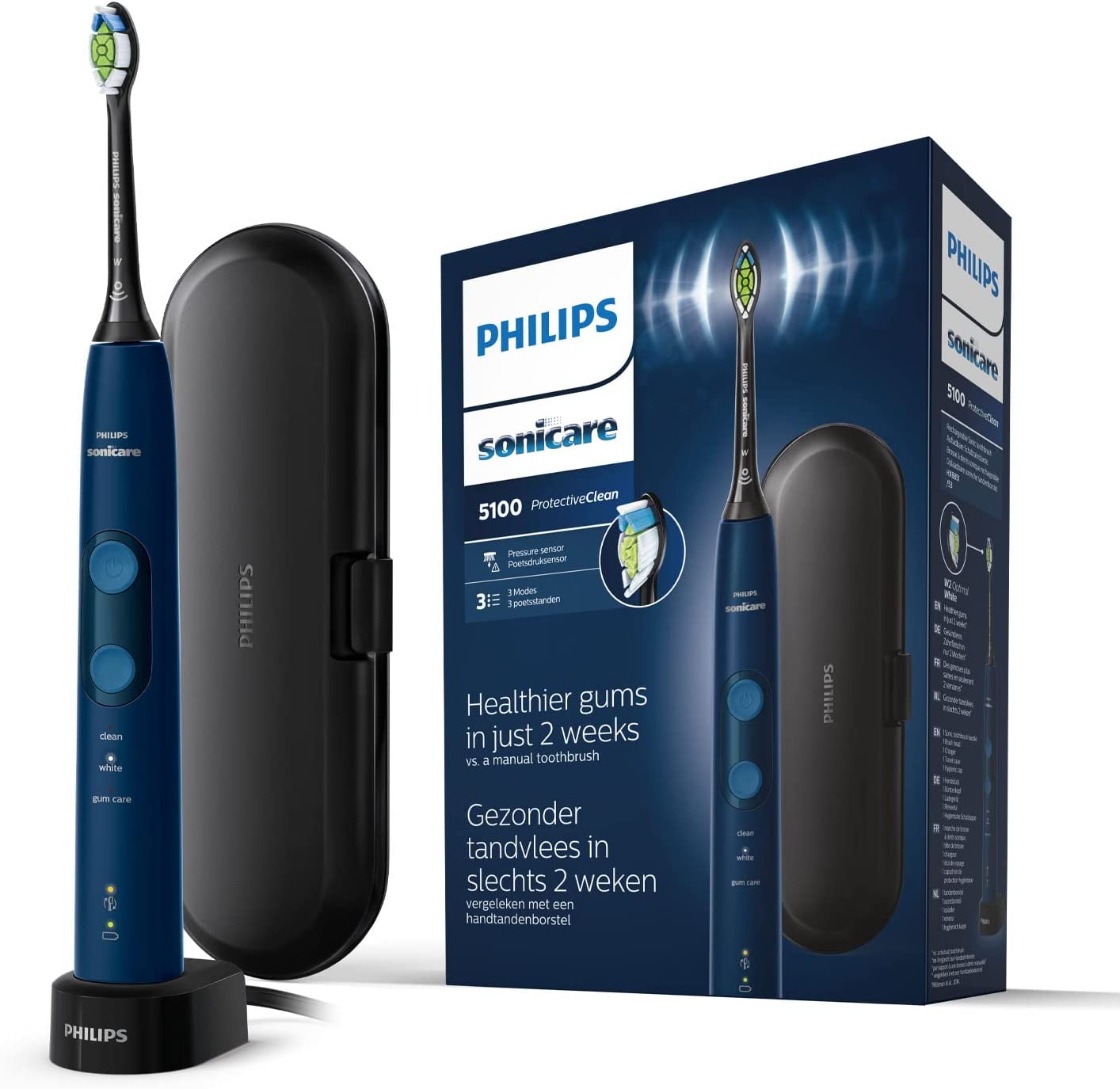 Електрическа четка за зъби Philips Sonicare ProtectiveClean 5100, 2 програми, Таймер, Контрол на налягането, Синя