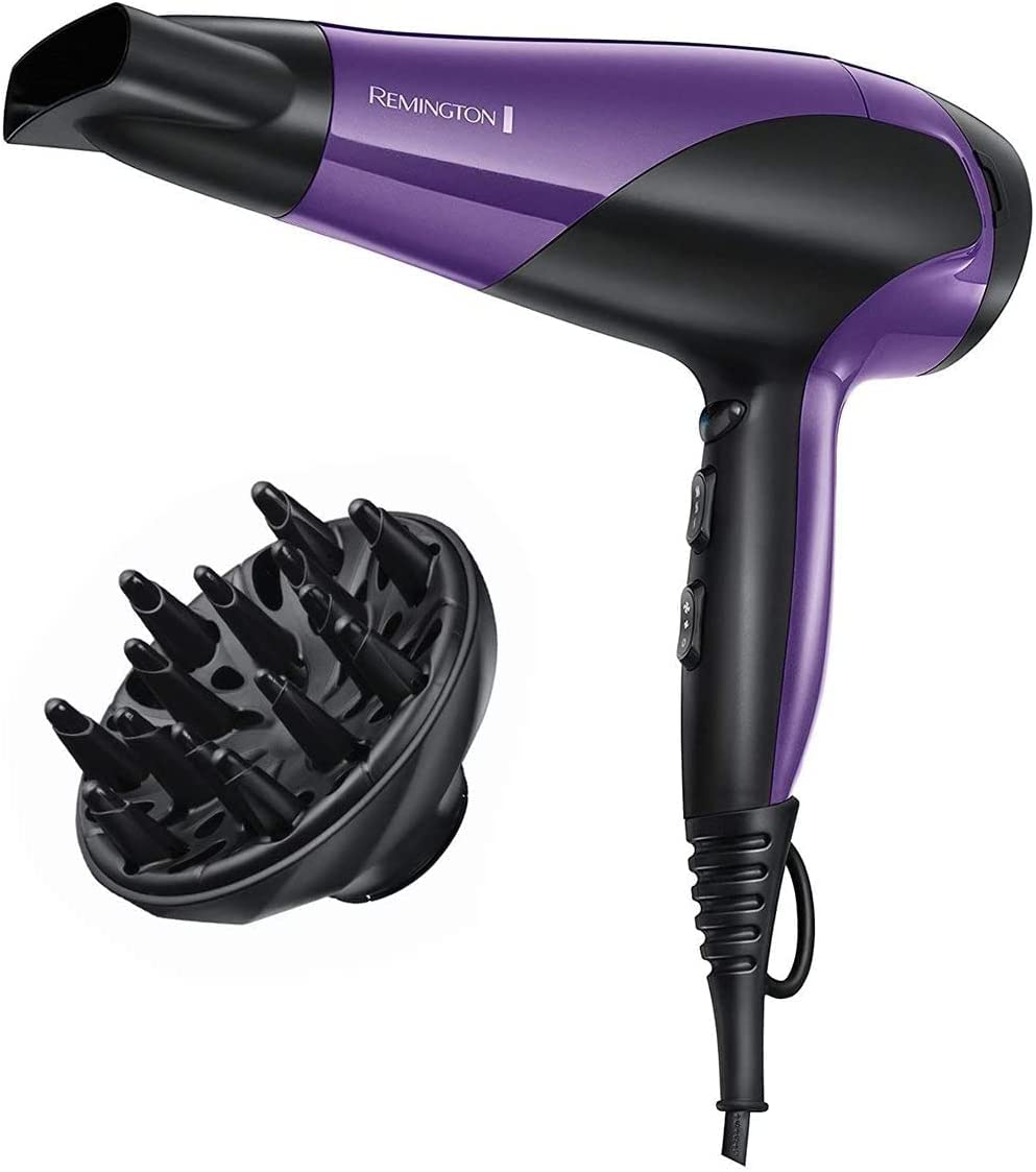 Сешоар Remington, 2200 W, Йонизация, 3 степени на нагряване, 2 Скорости, Стилизиращ дифузер, Черен/лилав