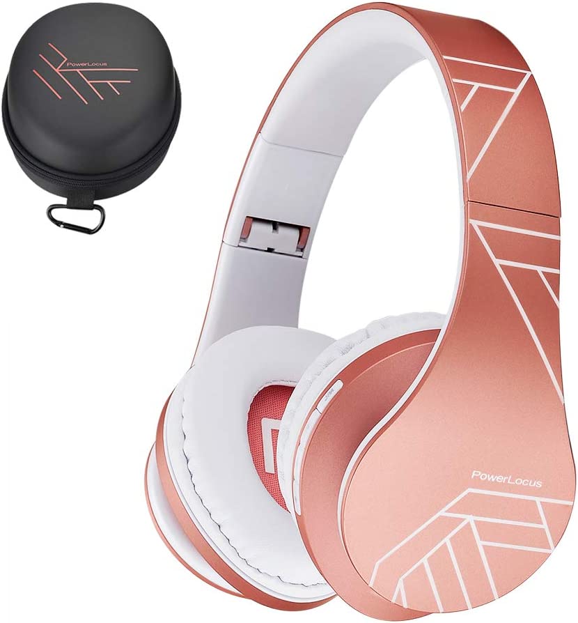 Безжични слушалки PowerLocus, Сгъваеми, Компактен дизайн, Bluetooth, Бели с розово