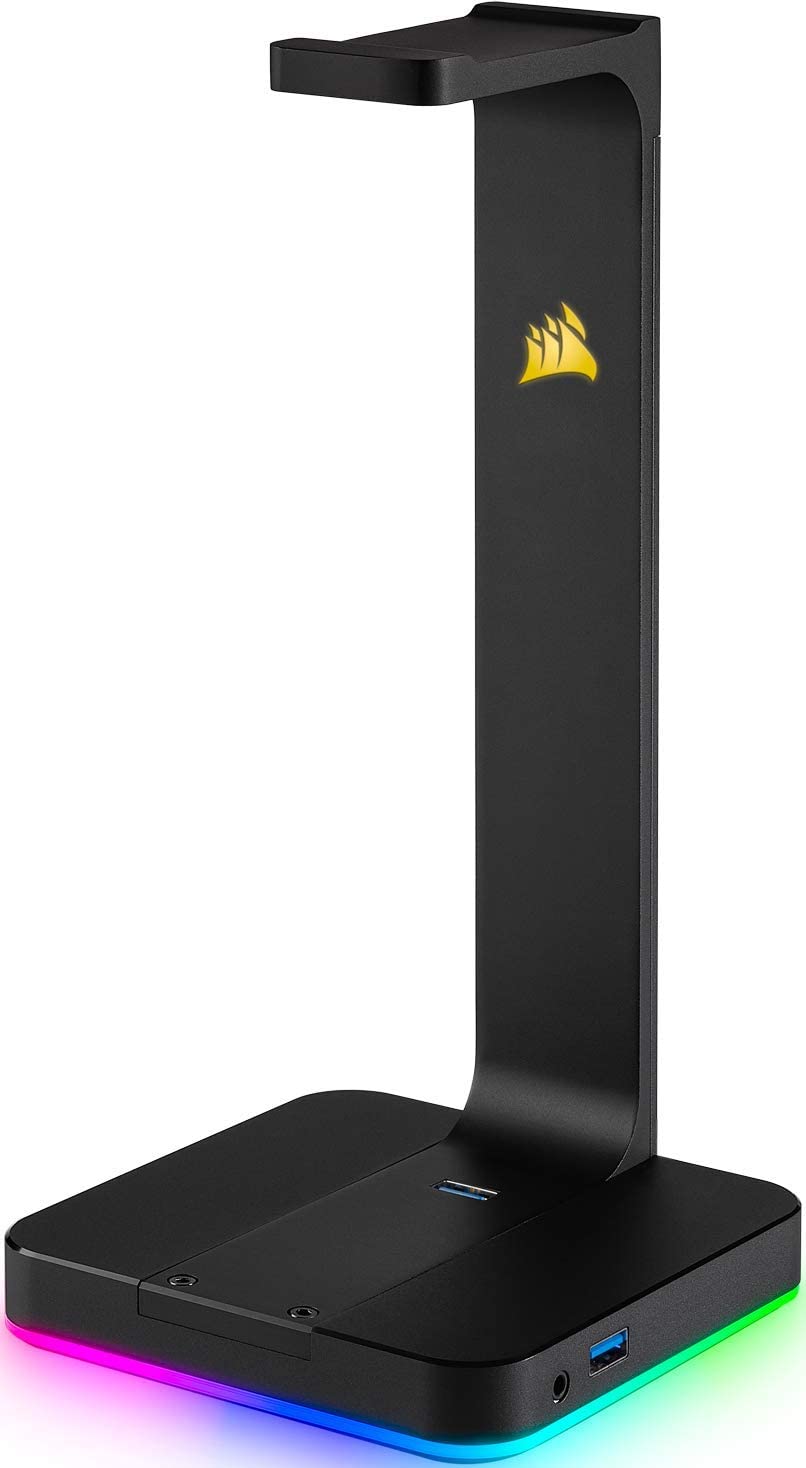 Стойка за слушалки Corsair ST100 Premium, 2x USB 3.1, аудио изход, RGB, черне