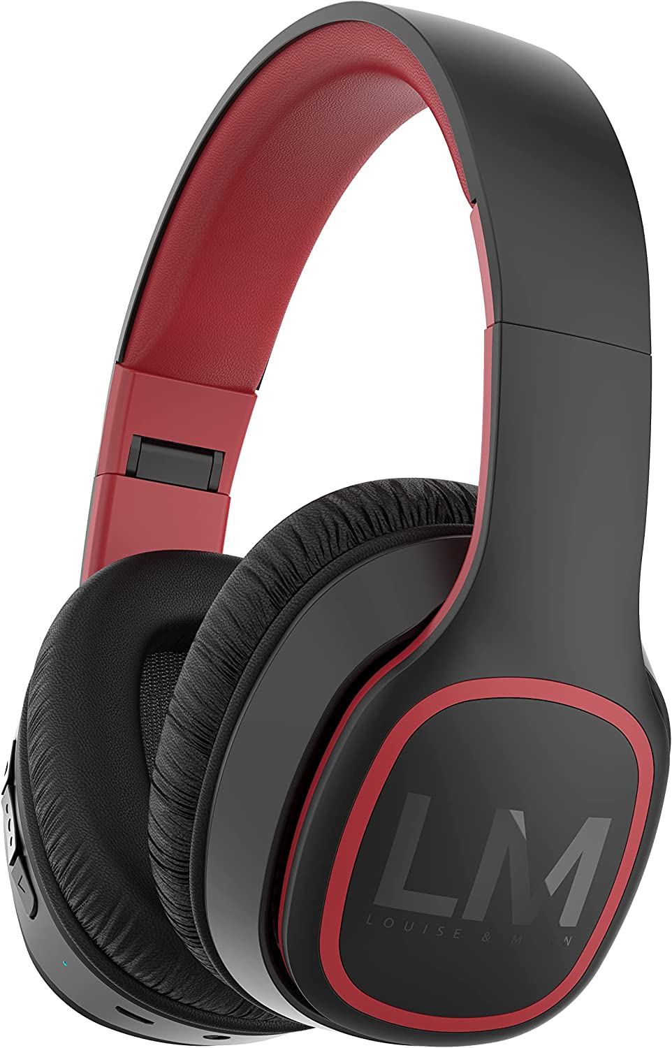 Безжични слушалки Louise&Mann Over-Ear, Bluetooth, Сгъваеми, Вграден микрофон, Черни с червено