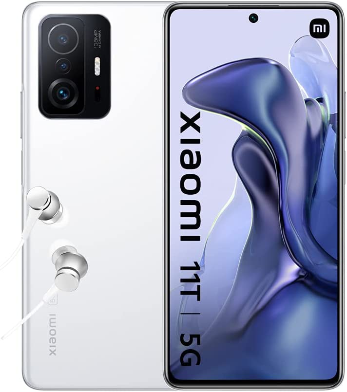 Смартфон Xiaomi 11T 5G, Dual Sim, 6.67'', AMOLED, 120Hz, HDR10+, 128GB, 8GB, IP53 защита, Бял, Подарък слушалки