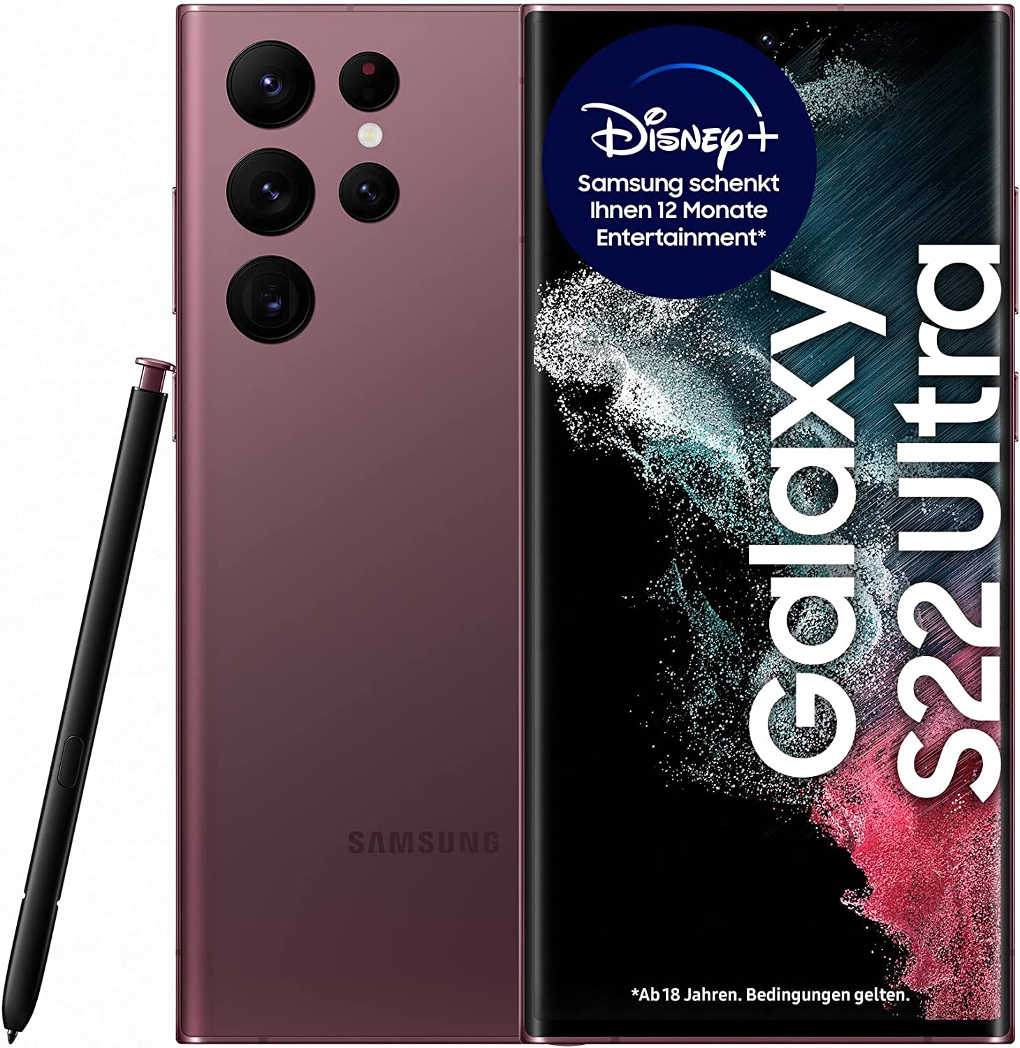 Смартфон Samsung Galaxy S22 Ultra, 5G, Dual Sim, 6.8'', AMOLED, 120Hz, HDR10+, 128GB, 8GB RAM, IP68 защита, Бордо