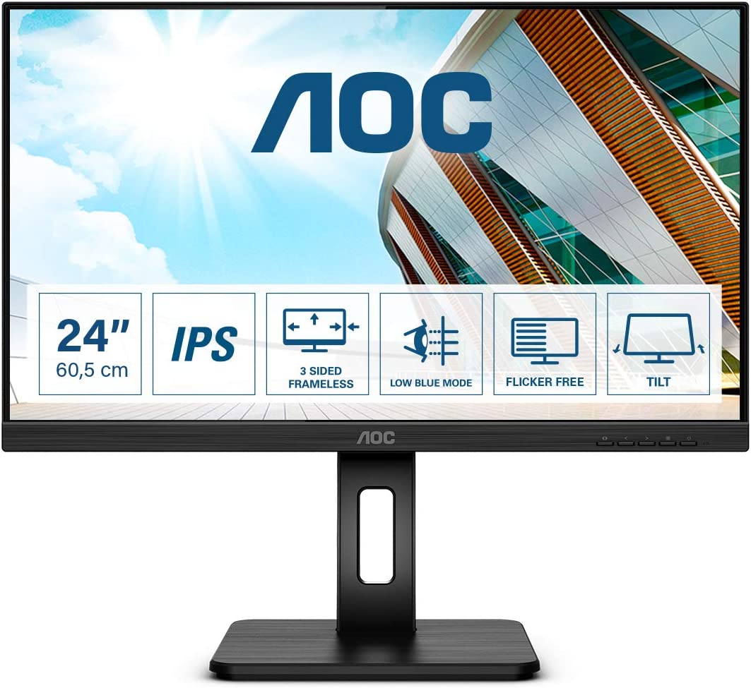 Монитор AOC Q24P2Q, 24'', QHD 2560 x 1440, 75 Hz, 4ms, Регулируема височина, VGA, HDMI, DisplayPort, USB, Черен