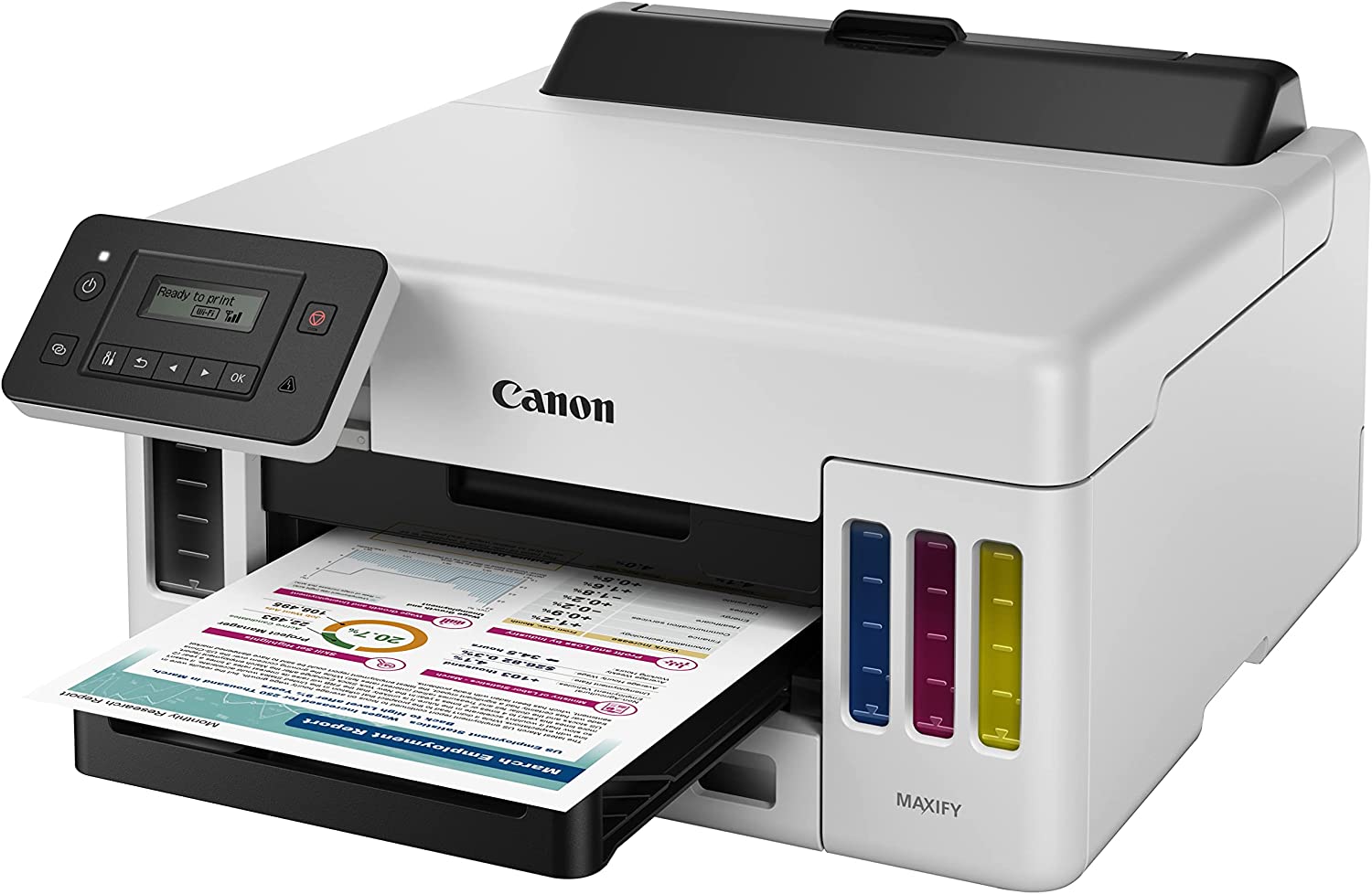 Мастиленоструен принтер Canon MAXIFY GX5050 MegaTank, WiFi, USB 2.0, Цветен, Дуплекс, А4, А5, B5, Бял