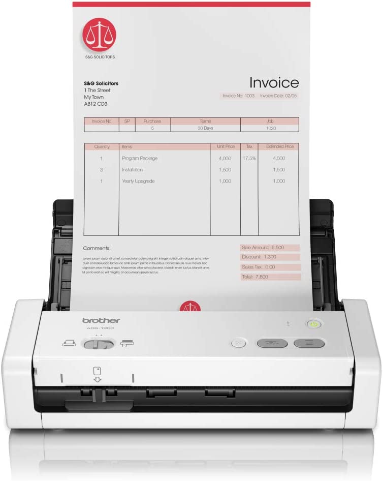 Скенер Brother ADS-1200, USB 3.0, Дуплекс, А4, 600 DPI, 256 МБ, Черно/Бял