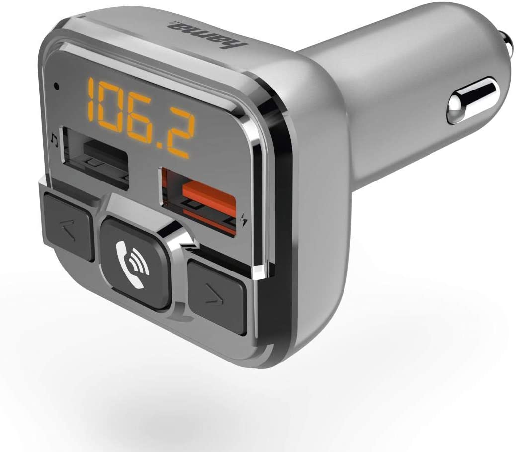 FM трансмитер Hama, Bluetooth, MicroSD, USB-A QC 3.0, слот за USB-A флаш памет, Микрофон, Сребрист
