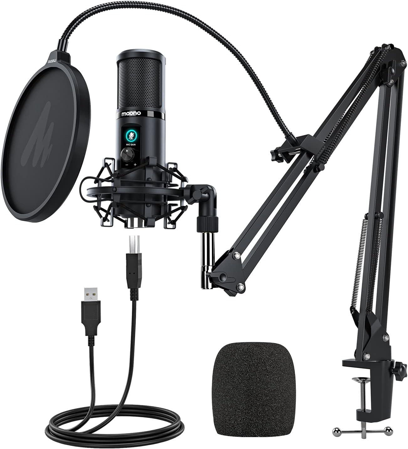 Кондензаторен микрофон MAONO PM421, USB, 192KHZ/24 бита, Черен