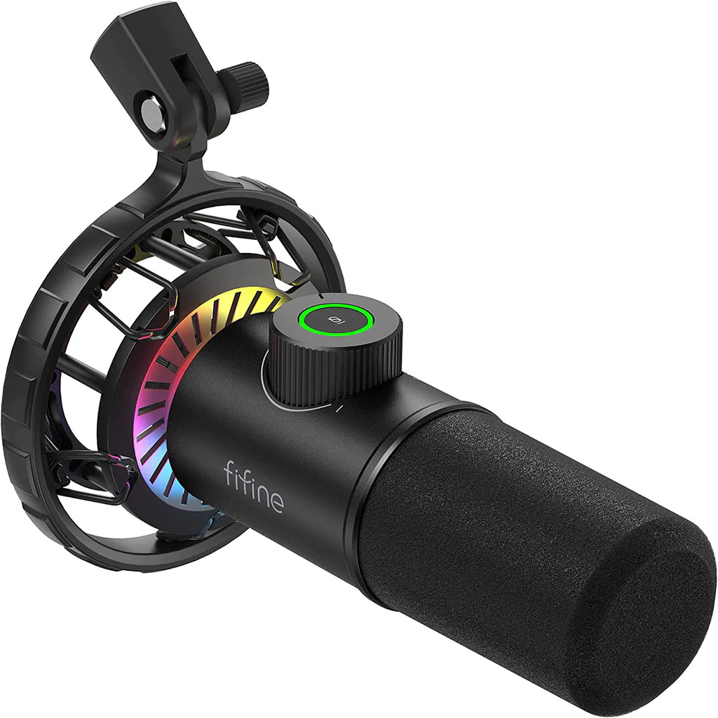 Кардиоиден микрофон FIFINE K658, USB type C, RGB, 16BIT/48KHZ, 3,5 mm жак за слушалки, Mute/Unmute бутон, Черен
