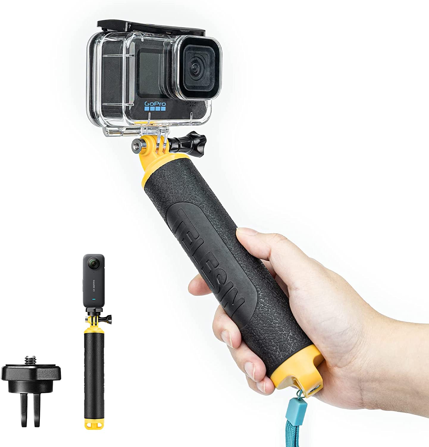 Селфи стик за Go Pro TELESIN, Водоустойчив, Подвижна стойка на 180 градуса, Черен